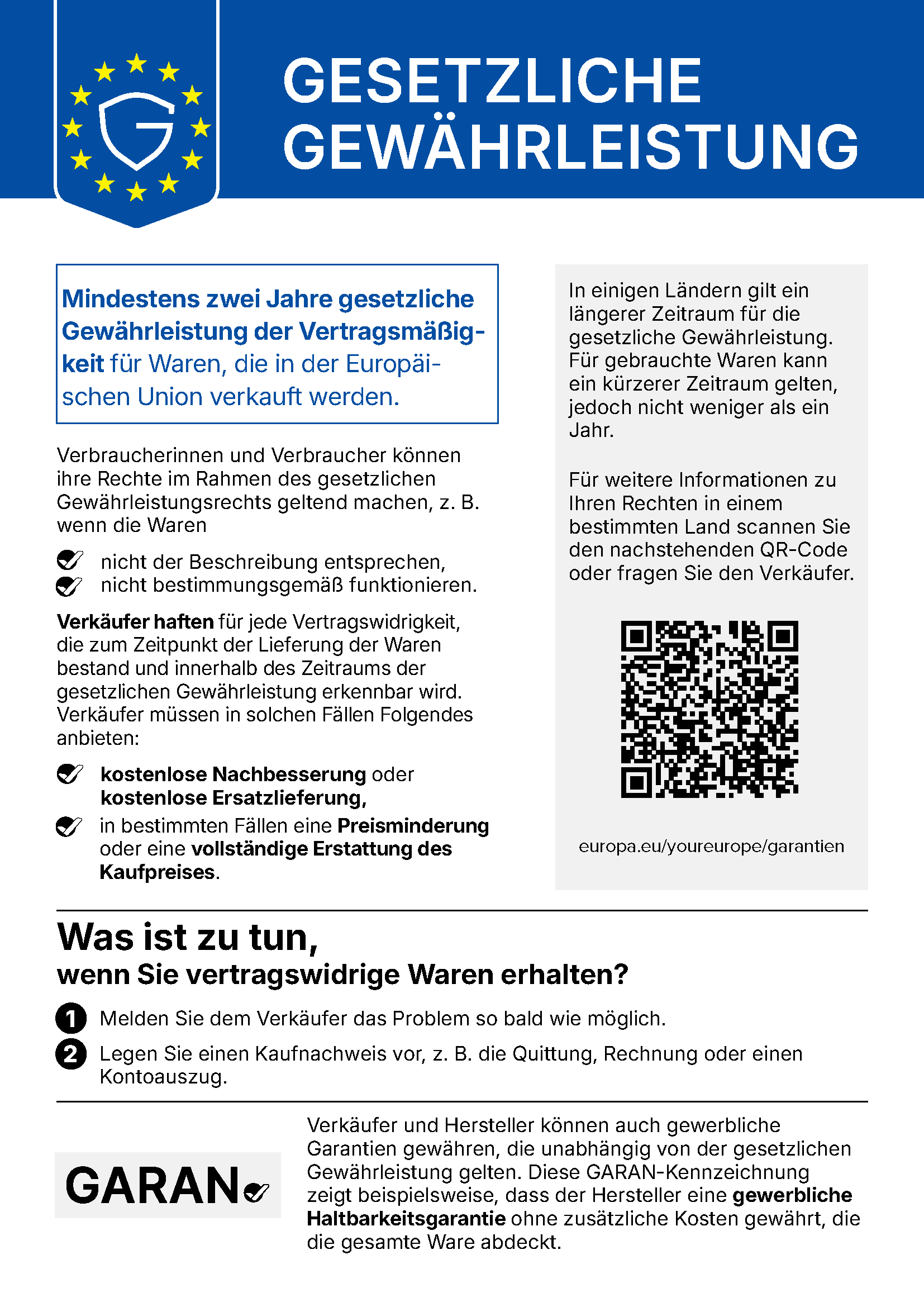 Amtlicher EU-Hinweis zur gesetzlichen Gewährleistung (Verordnung (EU) 2025/1960)